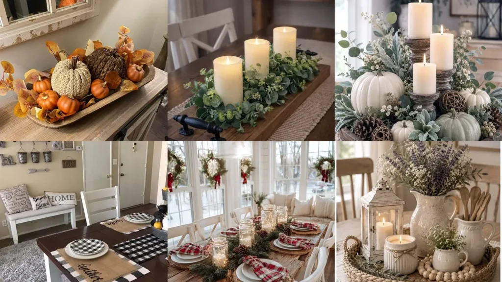 20 Farmhouse Kitchen Table Decor Ideas With Flowers, Trays and Seasonal Touches