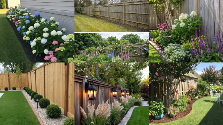 20 Landscaping Along Fence Ideas With Flowers, Greenery and Garden Lights