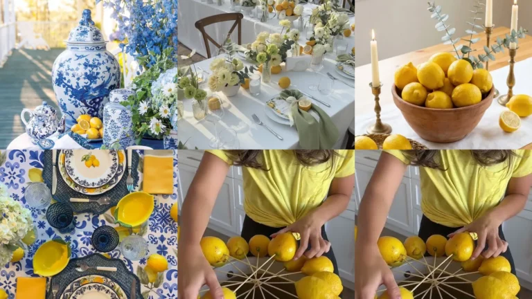 20 Lemon Tablescape Ideas With Flowers, Stripes and Pretty Blue Details