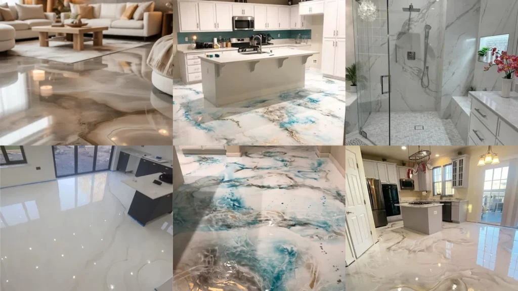 20 Marble Epoxy Flooring Ideas With Soft Swirls and Bold Color