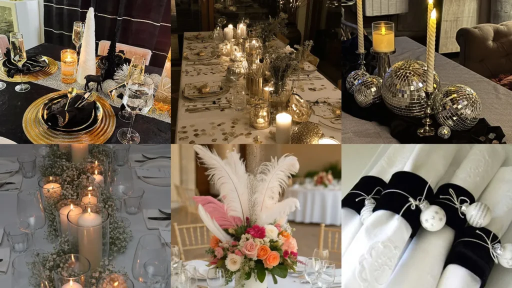 20 New Years Table Decor Ideas With Clocks, Bows and Sparkle