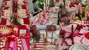 20 Red and Pink Christmas Tablescape Ideas With Bows, Stripes and Sparkle
